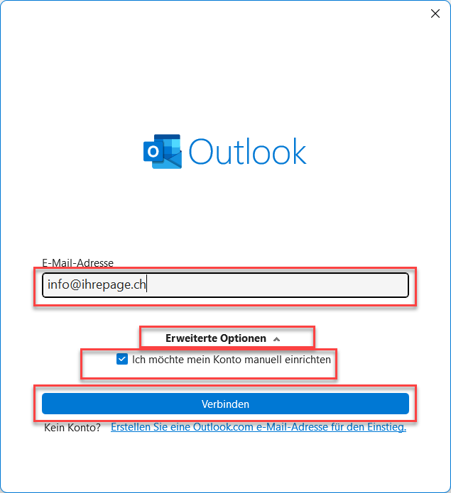 Mail Hosting Email Account einrichten in Outlook