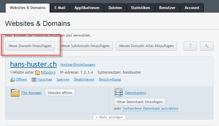 Neue Domain als Hosting beim Business Abo anlegen - Simple Hosting