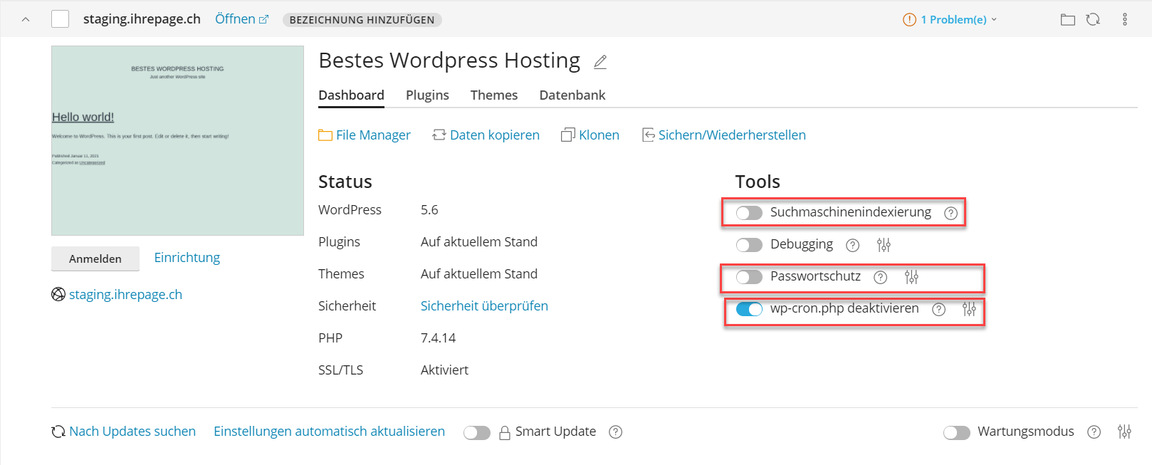 wordpress passwortschutz staging demo test hosting
